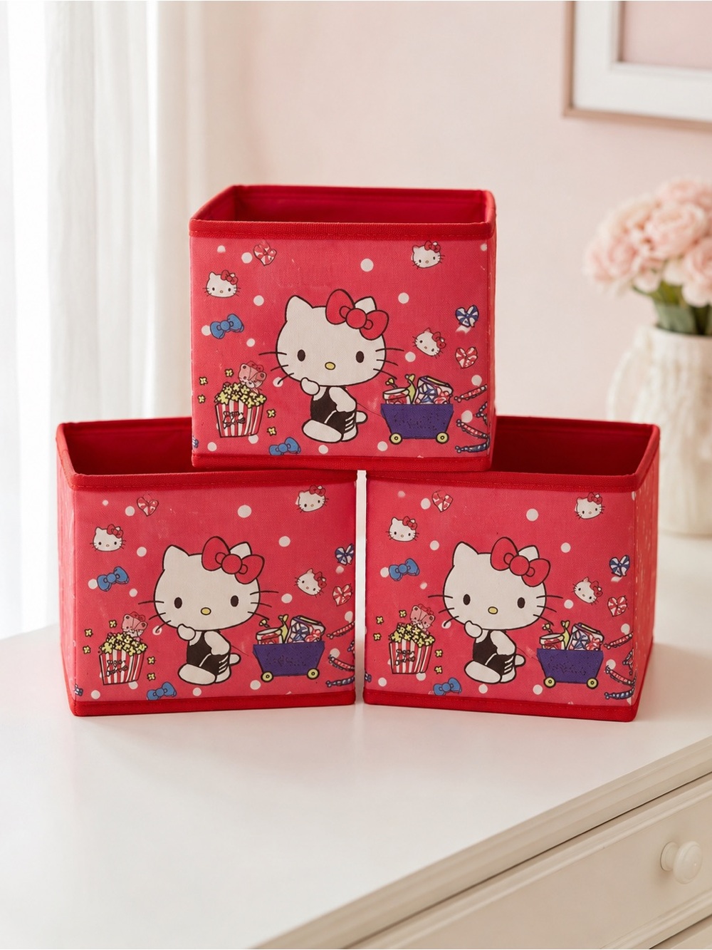 Set of 3 Hello Kitty Storage Cubes Makeup Organizer Bins NWT